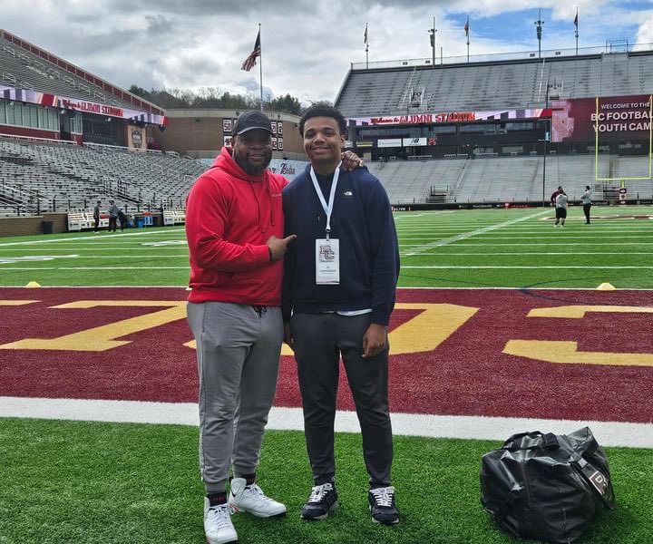 Had a great time at BC with my guy @SidneyStewart33 Thank you @FBCoachOB for having me @CoaBrownDB @CoachBatts @CoachDan_Y @ThompsonDub