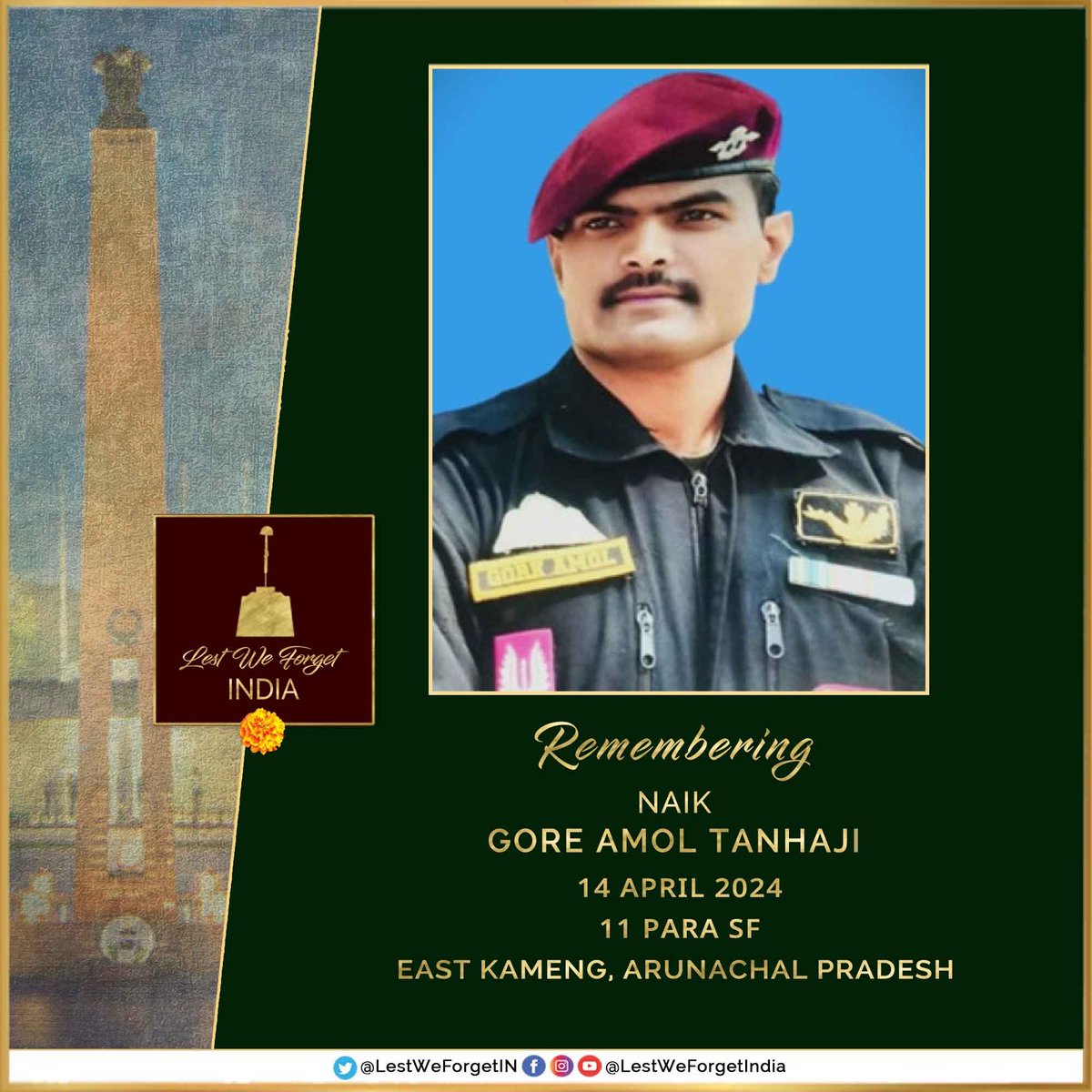 Remembering an #IndianBrave Commando who sacrificed himself  to save others

#LestWeForgetIndia🇮🇳 Naik Gore Amol Tanhaji, Parachute Regiment (SF) laid down his life in the line of duty when he jumped into the river and saved drowning fellow soldiers in East Kameng,…