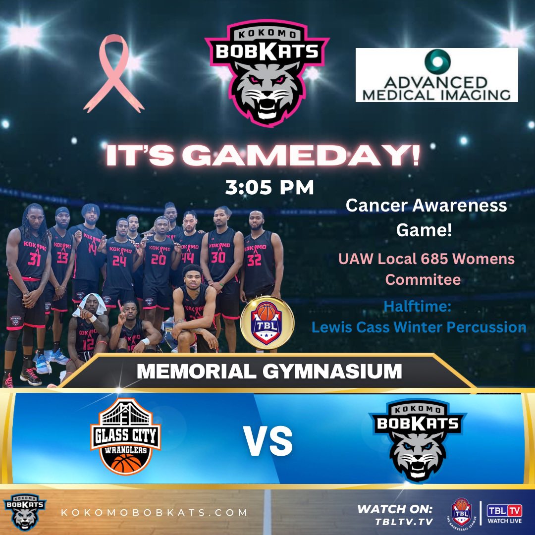ITS GAMEDAY Bobkat fans. Glass City comes to town for our Cancer Awareness game thanks to Advanced Medical Imaging. Special Cancer apparel available at merch AND from the UAW Women’s Committee. Make sure to stay for halftime for Lewis Cass Percussion! #GoBobkats