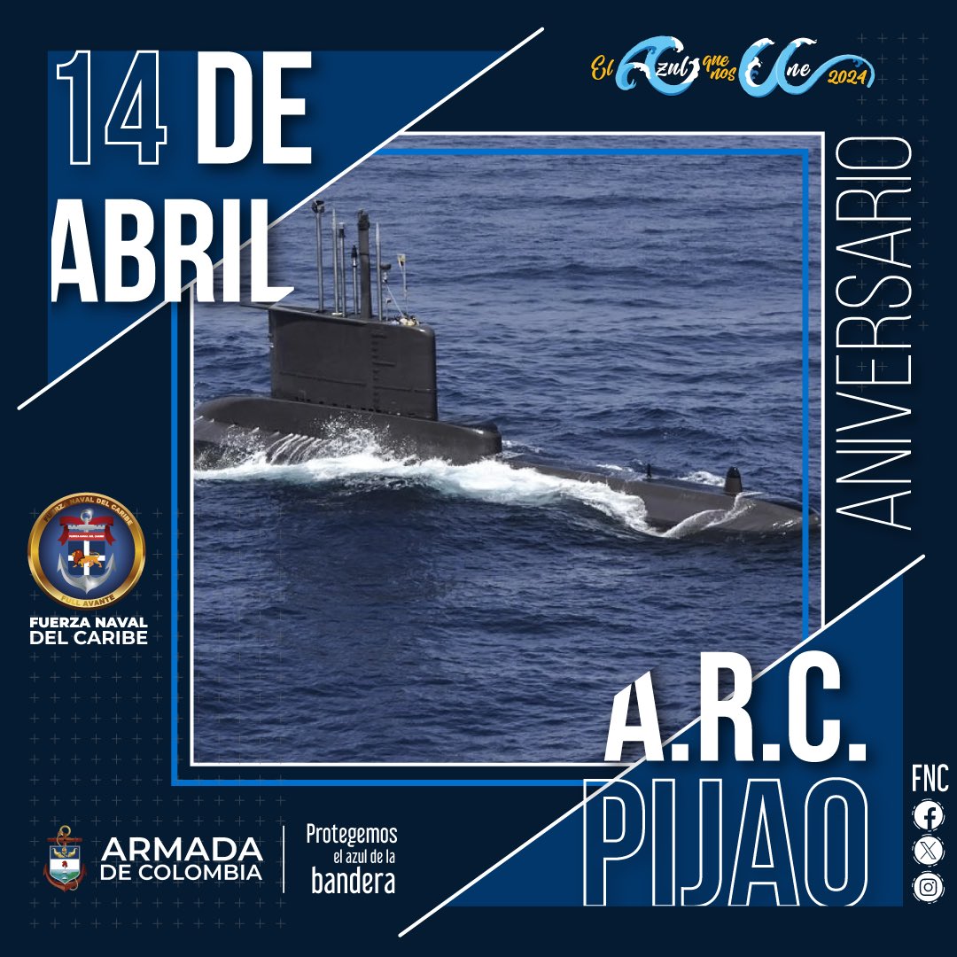 #SiempreFirmes | ¡Un BZ al tope para el ARC “Pijao” y para todos los #MarinosDeColombia que han tenido el privilegio de navegar las profundidades del mar a bordo de este representante del #PoderNaval de nuestro país 🇨🇴!

¡Son casi 5 décadas protegiendo la soberanía de Colombia y…