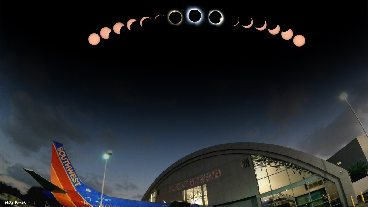 Michael Ranck made this cool composite of images he shot of the eclipse over the scene we had at the Frontiers of Flight Museum in Dallas. A nice “postcard” remembrance of the eclipse experience at Love Field.