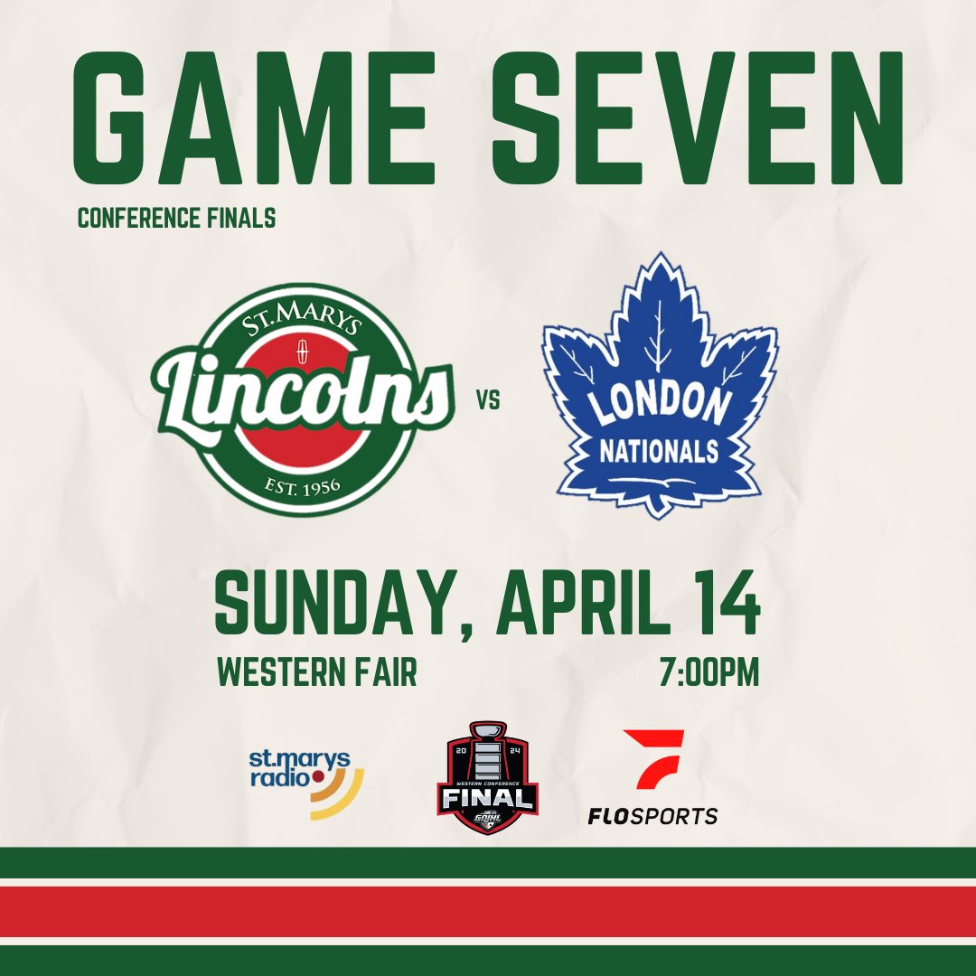 GAME DAY - Lincs travel to London for Game Seven of the Western Conference Final! If you can’t make the trip, listen live with @SaintMarysRadio #GoLincsGo