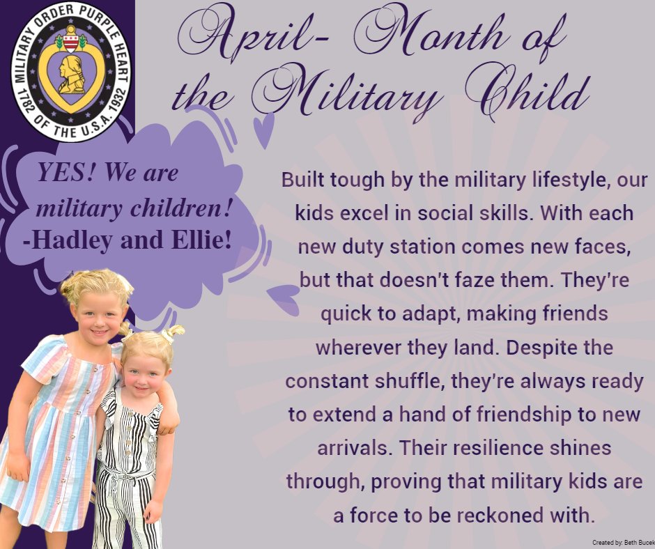 The Military Order of the Purple Heart (@moph_hq) on Twitter photo ๐๐ฎ๐ข๐ฅ๐๐ข๐ง๐ ๐๐จ๐ง๐๐ฌ, ๐จ๐ง๐ ๐๐ฎ๐ญ๐ฒ ๐ฌ๐ญ๐๐ญ๐ข๐จ๐ง ๐๐ญ ๐ ๐ญ๐ข๐ฆ๐. (๐๐ฉ๐ซ๐ข๐ฅ- ๐๐จ๐ง๐ญ๐ก ๐จ๐ ๐ญ๐ก๐ ๐๐ข๐ฅ๐ข๐ญ๐๐ซ๐ฒ ๐๐ก๐ข๐ฅ๐)
#MilitaryKidsRock #MilitaryKids #Adaptability #Resilience #SocialSkills #MonthOfTheMilitaryChildren #PurpleUp #MilitaryFamilies
#MOPH ๐๐ฎ๐ข๐ฅ๐๐ข๐ง๐ ๐๐จ๐ง๐๐ฌ, ๐จ๐ง๐ ๐๐ฎ๐ญ๐ฒ ๐ฌ๐ญ๐๐ญ๐ข๐จ๐ง ๐๐ญ ๐ ๐ญ๐ข๐ฆ๐. (๐๐ฉ๐ซ๐ข๐ฅ- ๐๐จ๐ง๐ญ๐ก ๐จ๐ ๐ญ๐ก๐ ๐๐ข๐ฅ๐ข๐ญ๐๐ซ๐ฒ ๐๐ก๐ข๐ฅ๐)
#MilitaryKidsRock #MilitaryKids #Adaptability #Resilience #SocialSkills #MonthOfTheMilitaryChildren #PurpleUp #MilitaryFamilies
#MOPH