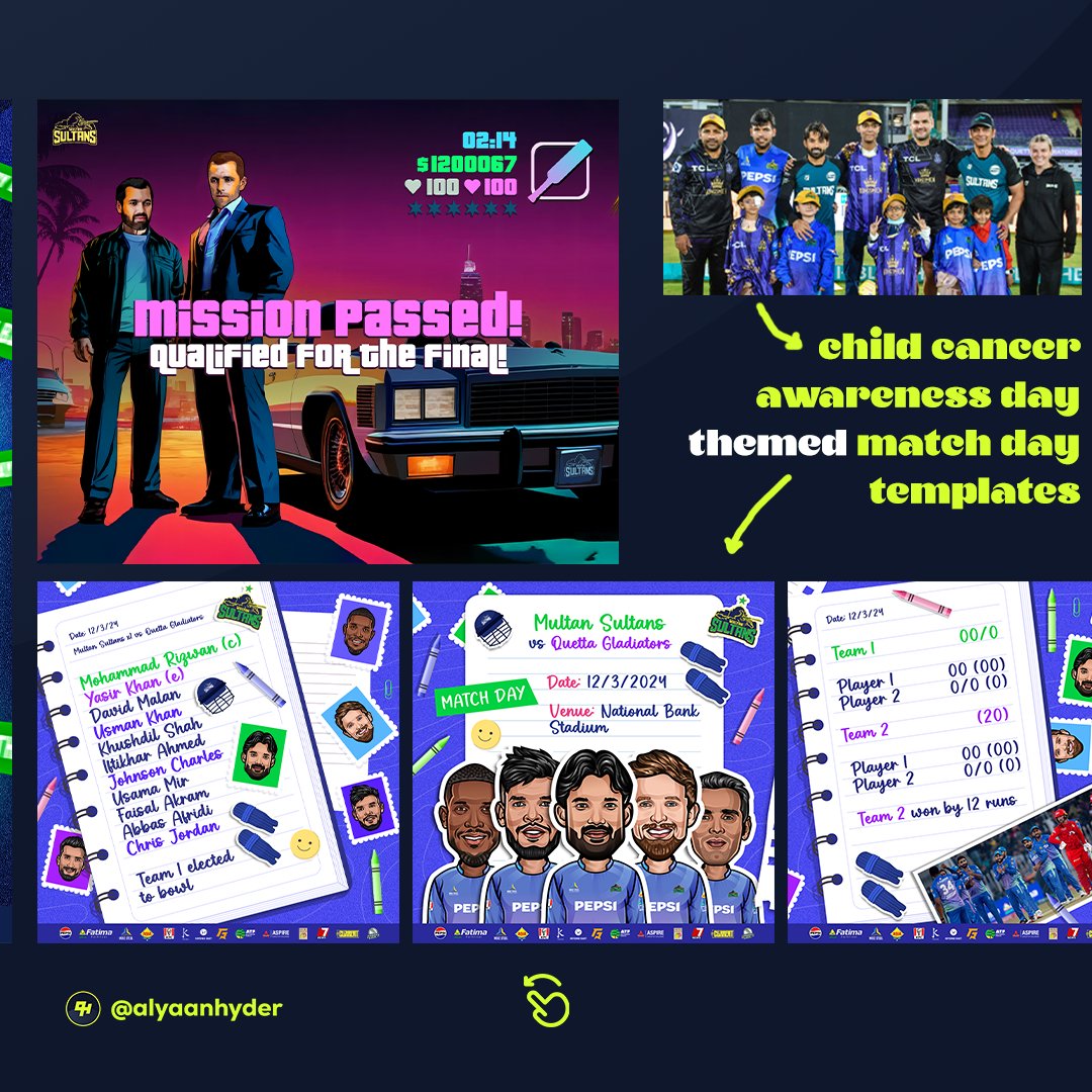 Designs for @MultanSultans during their PSL season 9. 
Head on to my Behance profile for complete look at the project.
➡️behance.net/aliyanhayder