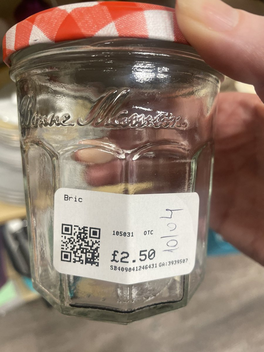 Charity shops have gone weirdly expensive. £2.50 for an *empty* Bonne Mamman jar?!? (British Heart Foundation shop in Newham)