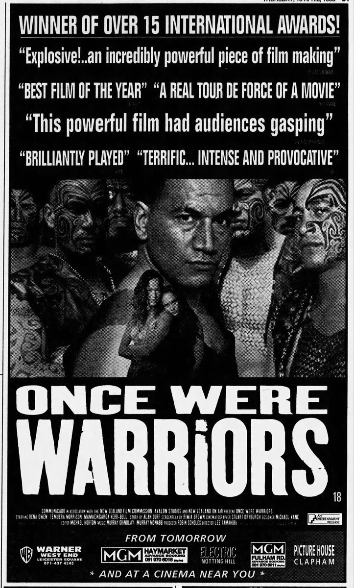 On this day, April 14th, 1995, ONCE WERE WARRIORS was released in London..