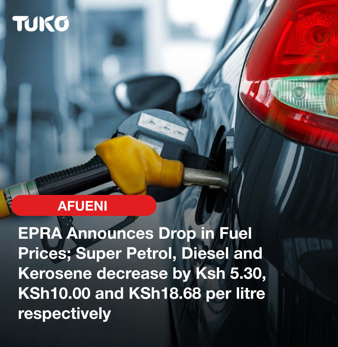 EPRA's new fuel price review will see Super Petrol, Diesel and Kerosene retail at KSh 193.84, KSh 180.38, and KSh 170.06 effective midnight. Photo: Total Kenya (X)