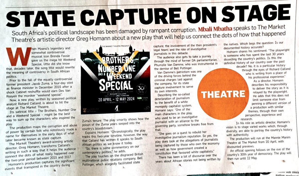 A nice City Press preview of my debut play, which opens soon - some previews from 20 April; official opening on 26 April; runs to 12 May at ⁦@MarketTheatre⁩ news24.com/citypress/tren…