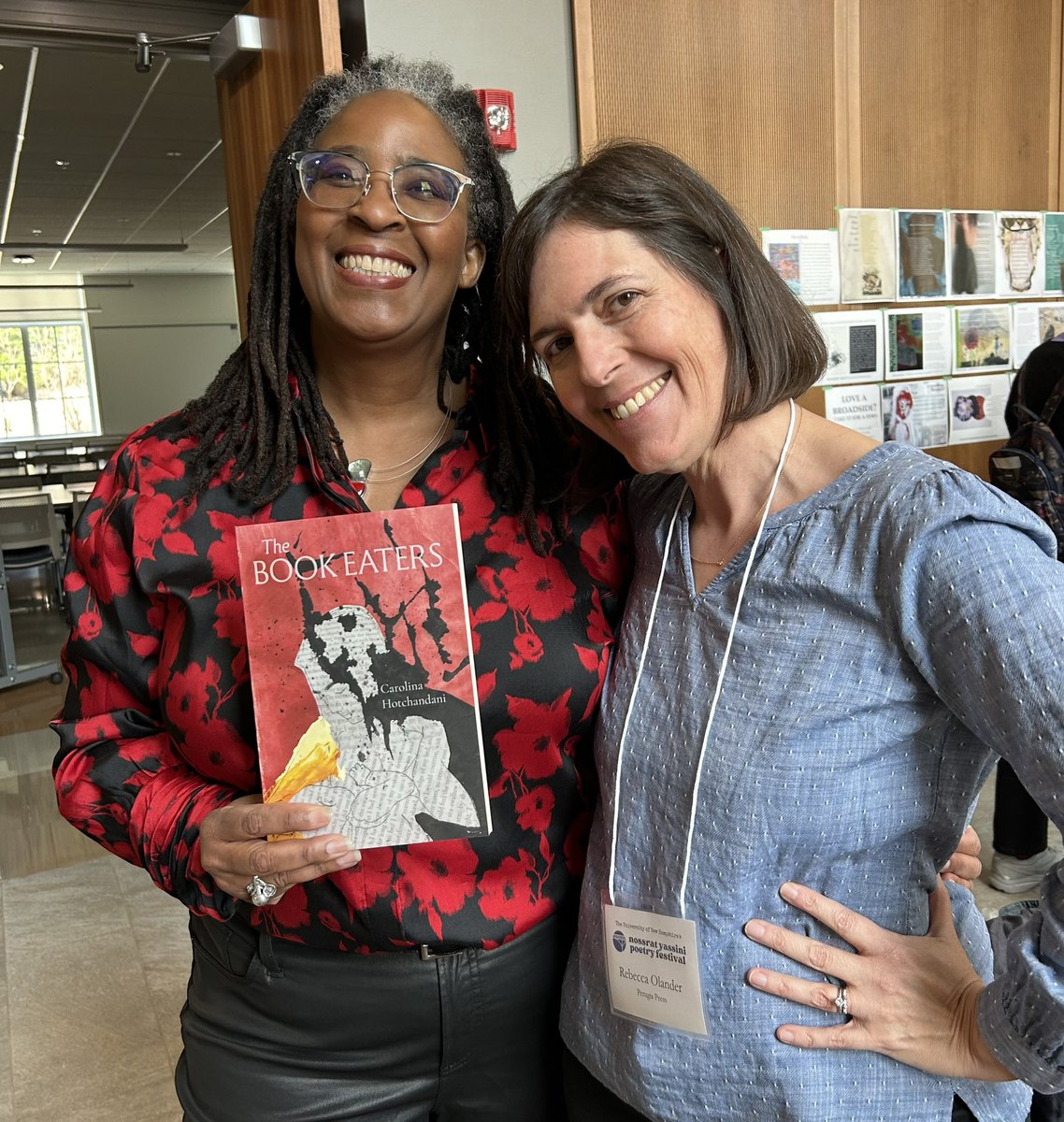 Camille Dungy showing Carolina Hotchandani’s THE BOOK EATERS some love yesterday at the Perugia table at the Nossrat Yassini Poetry Fest. ♥️ @CHotchandani @yasfestunh