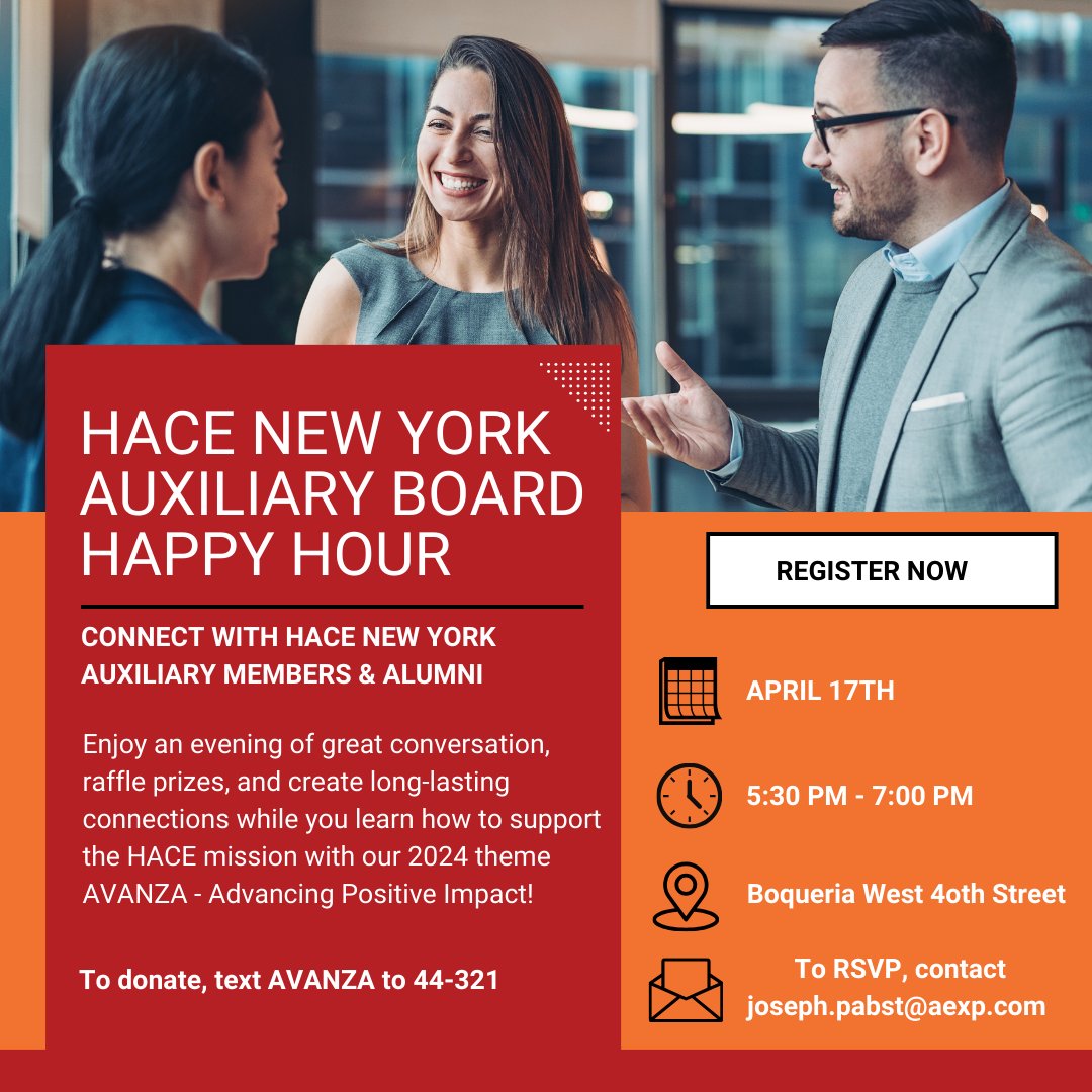 Join the New York Auxiliary Board for Happy Hour on Wednesday, April 17th! 
Our event will be an evening of meaningful connections and great conversations.
➡️Register here: hubs.la/Q02sLmW30