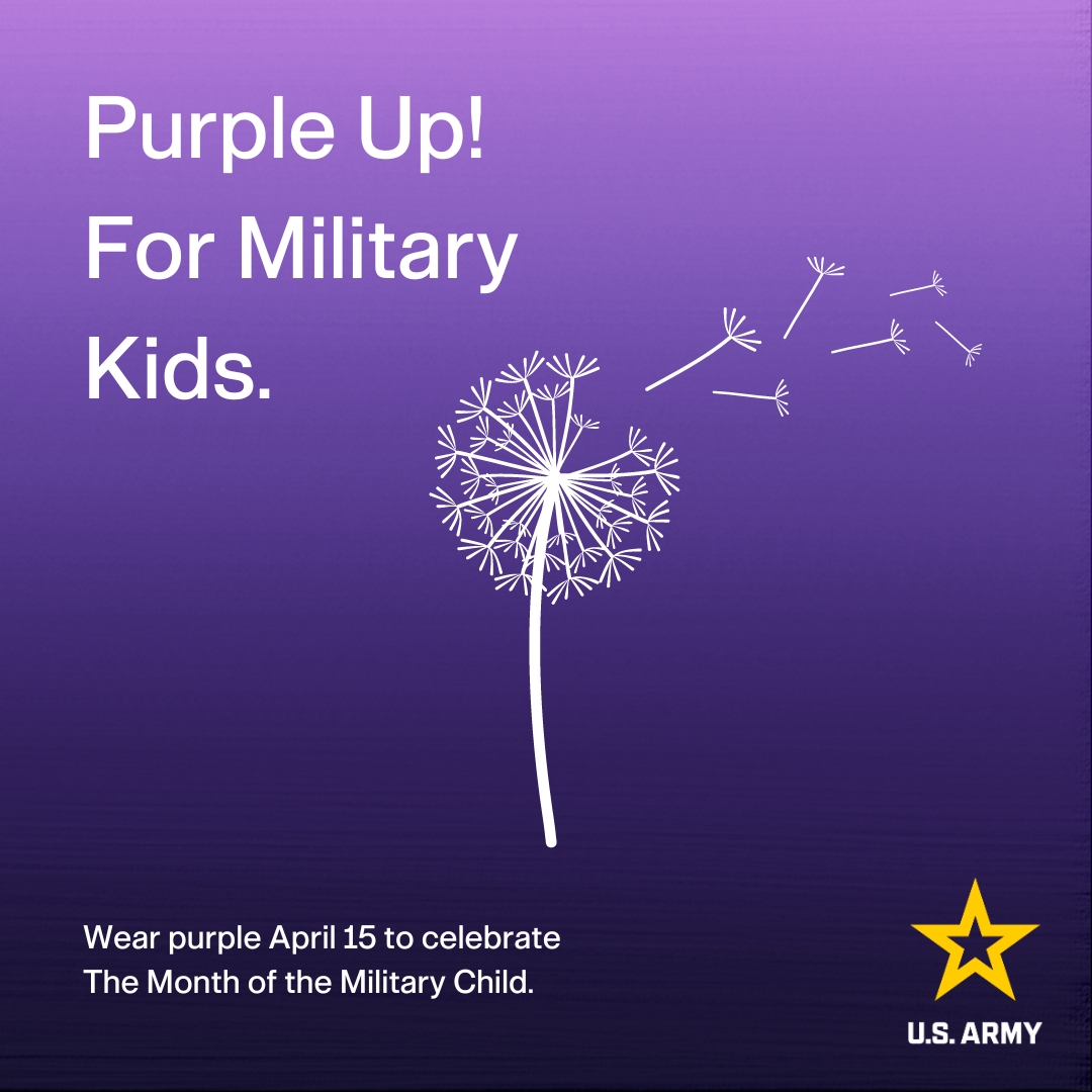Tomorrow is Purple Up! For Military Kids Day. Be sure to wear purple to show support and thank military children for their strength and sacrifices. 

Share your pictures of you and others at work, school or home in the comments! 💜 💟 

#MonthOfTheMilitaryChild #MOMC #PeopleFirst
