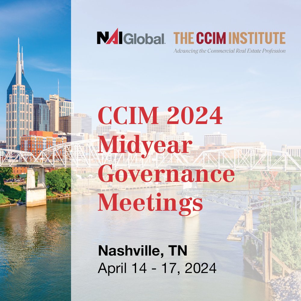 The #CCIM 2024 Midyear Governance Meetings start today! NAI professionals with CCIM designations are convening in Nashville, TN to network and engage with CCIM leadership. Find out more: 1l.ink/XBKVBKJ #CommercialRealEstate #CRE