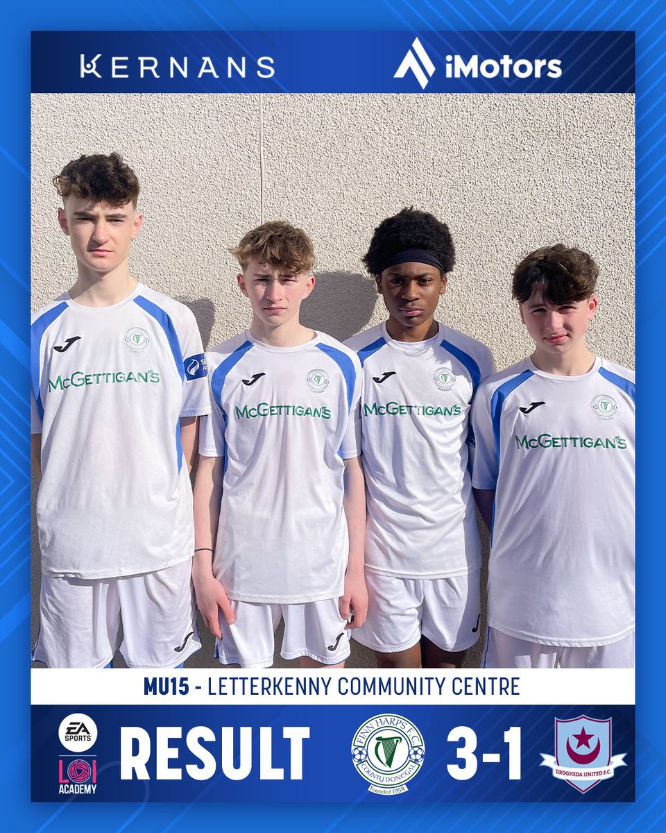 Our MU15s claimed their 1st win of the season in an entertaining game against Drogheda Utd at LCC yesterday. Three well taken goals from Temple Akpo, Leighton Green & Shai Thompson earned the 3 points for Harps. Enda Duddy impressed leading the line for Harps claiming the POTM.