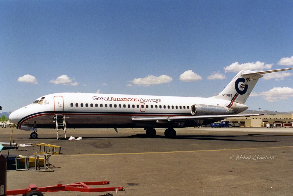 Great American Airways 
Douglas DC-9-15 N1068T Line #114
RNO/KNRO Reno-Tahoe International Airport 
Photo credit Paul Sanders | 1993 
#AvGeek #Aviation #Airlines #AvGeeks #Douglas #DC9 #GreatAmerican #RNO #Reno @RenoAirport