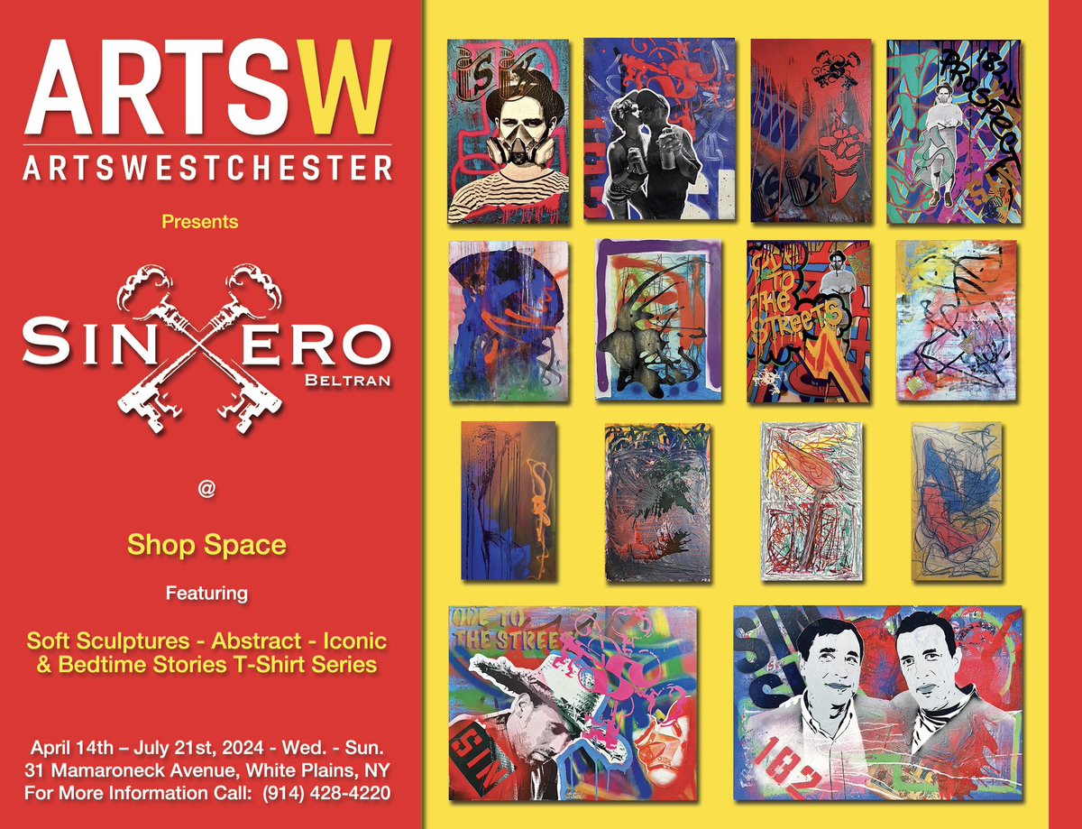 Between 1-3 PM today, based on my original works, @ArtsWestchester Presents SinXero Beltran @ Shop Space, featuring Soft Sculptures - Abstract - Iconic & Bedtime Stories T-Shirt Series. April 14th - July 21st, 2024 - Wed. - Sun. 31 Mamaroneck Avenue, White Plains, NY.