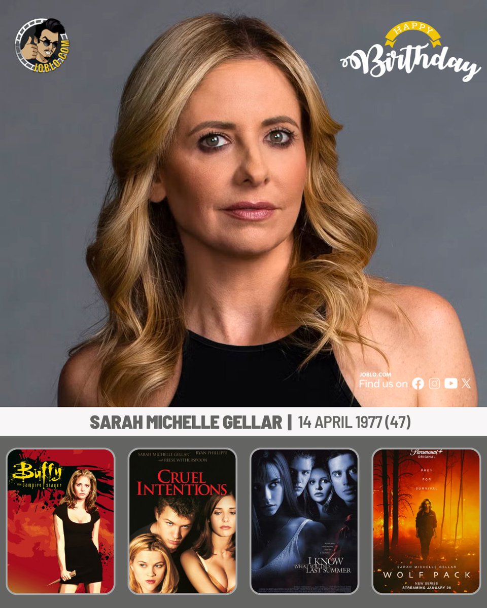 Sarah Michelle Gellar turns 47 today! 🎂 

#JoBloMovies #JoBloMovieNetwork #SarahMichelleGellar #BuffytheVampireSlayer #CruelIntentions #Iknowwhatyoudidlastsummer ##WolfPack