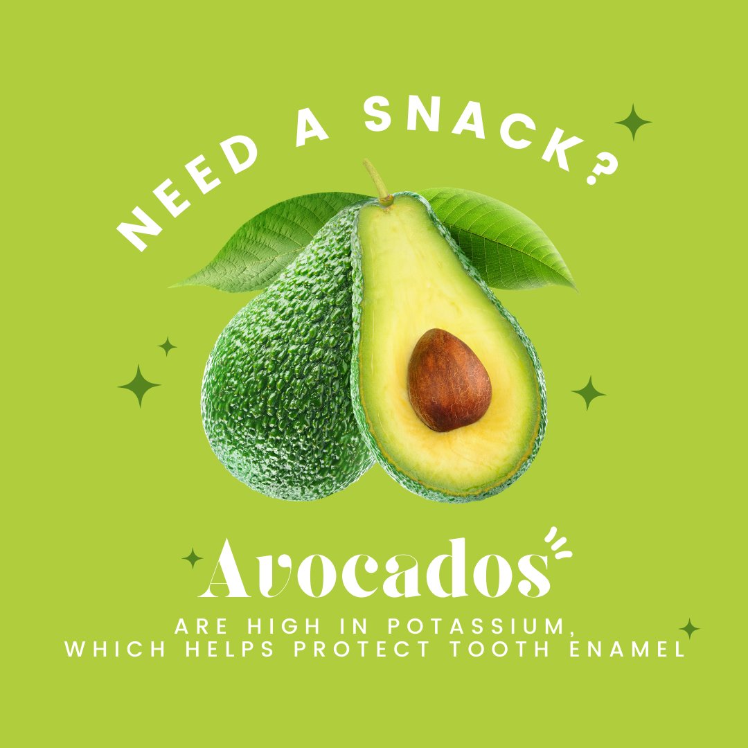 Craving a snack? 🥑 Avocados not only satisfy hunger but also pack a punch of potassium and protect that precious enamel! 😁 #HealthySnacking #AvocadoLove #DentalFacts #DentalCare