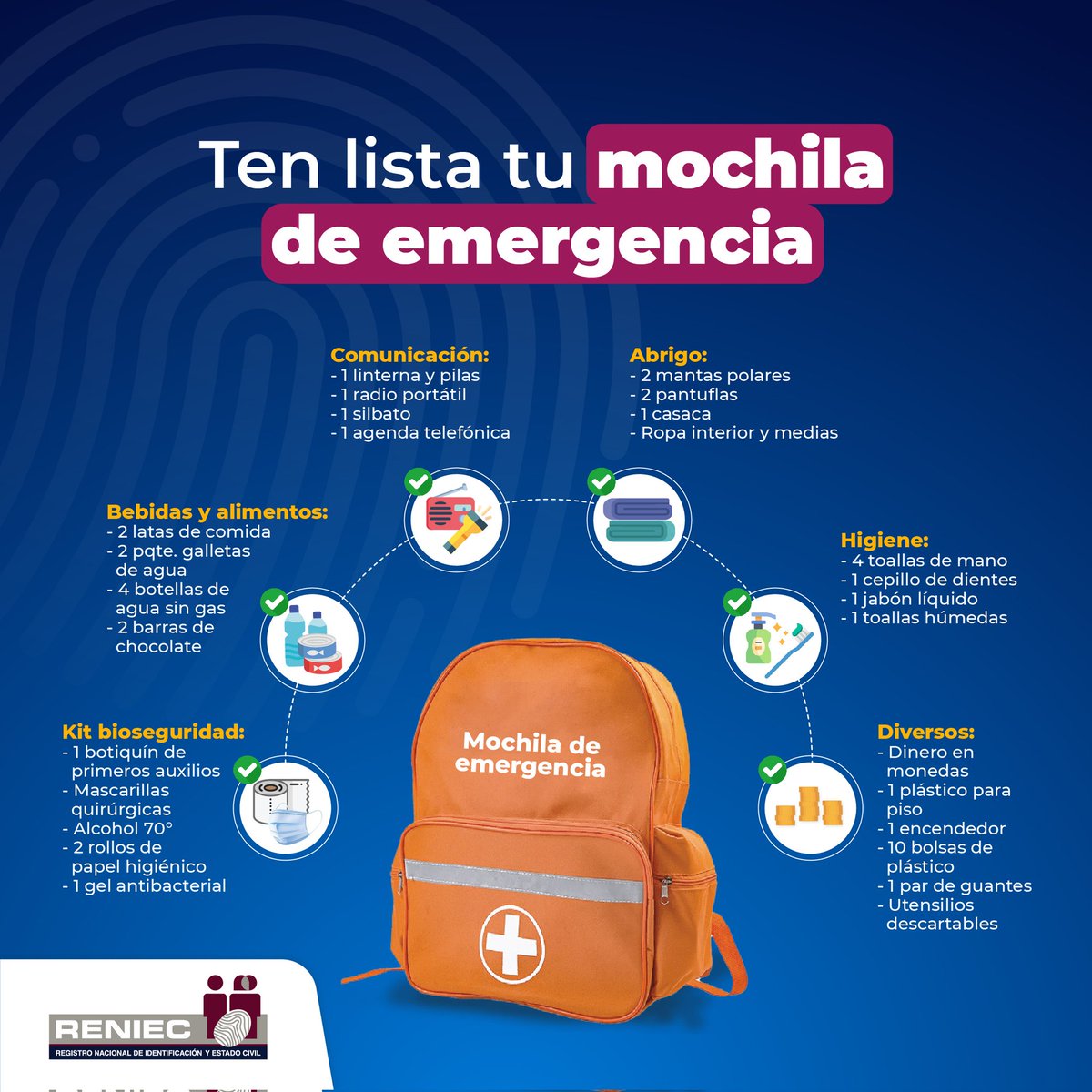 ReniecPeru's tweet photo. 🚨 Hace minutos se sintió un fuerte #sismo en la ciudad de Lima, les recordamos tener lista su mochila de emergencia. #Temblor https://t.co/THmhdwobT1
