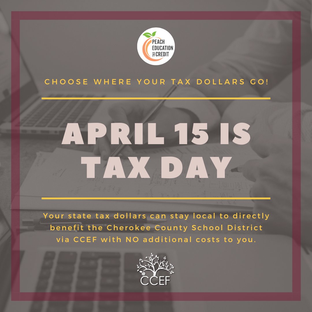 🍑 As Tax Day approaches, don't miss the chance to make a difference with the Georgia Peach Education Tax Credit! Make your contribution count! 

ccefga.org/peach-educatio…

#Cherokeecountyeducationalfoundation #CCEF #CCSDFam #WoodstockGa #CantonGa #PeachEducationTaxCredit