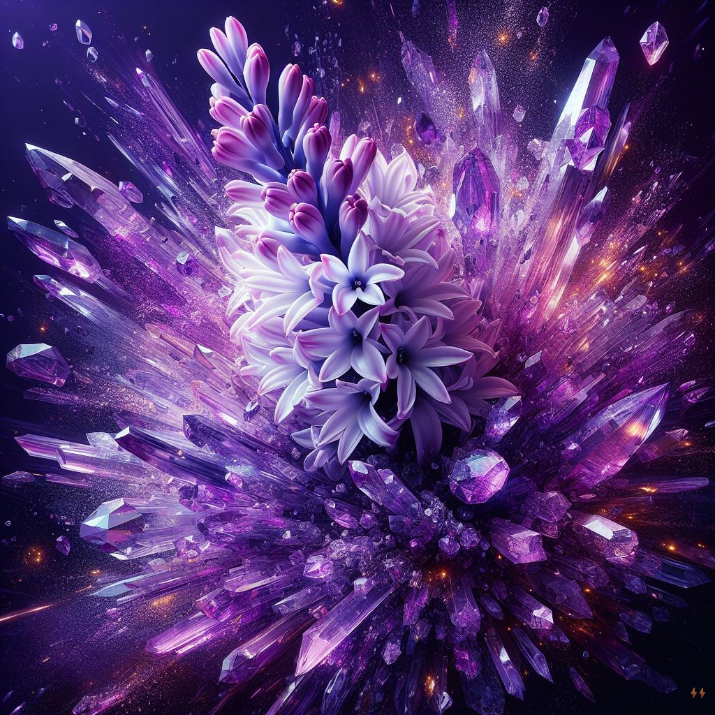 swathi_sanal's tweet photo. Crystal shard explosion captures the ethereal beauty of a hyacinth flower. 💎🌸

#flowert #purple #cystal #art #AI #AIart @bing https://t.co/UJZ90c1aOW