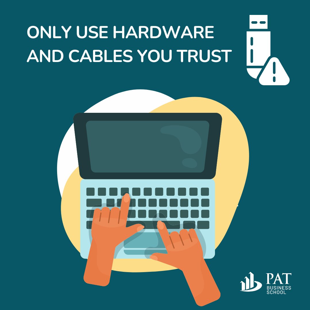 studywithPAT's tweet image. Avoid using USB cables which you don&apos;t own, it is possible for hardware such as cables to install malware to your device when you use them.

#securehardware #protectdevices #CybersecurityAwareness #PSyAM #personalsecurity