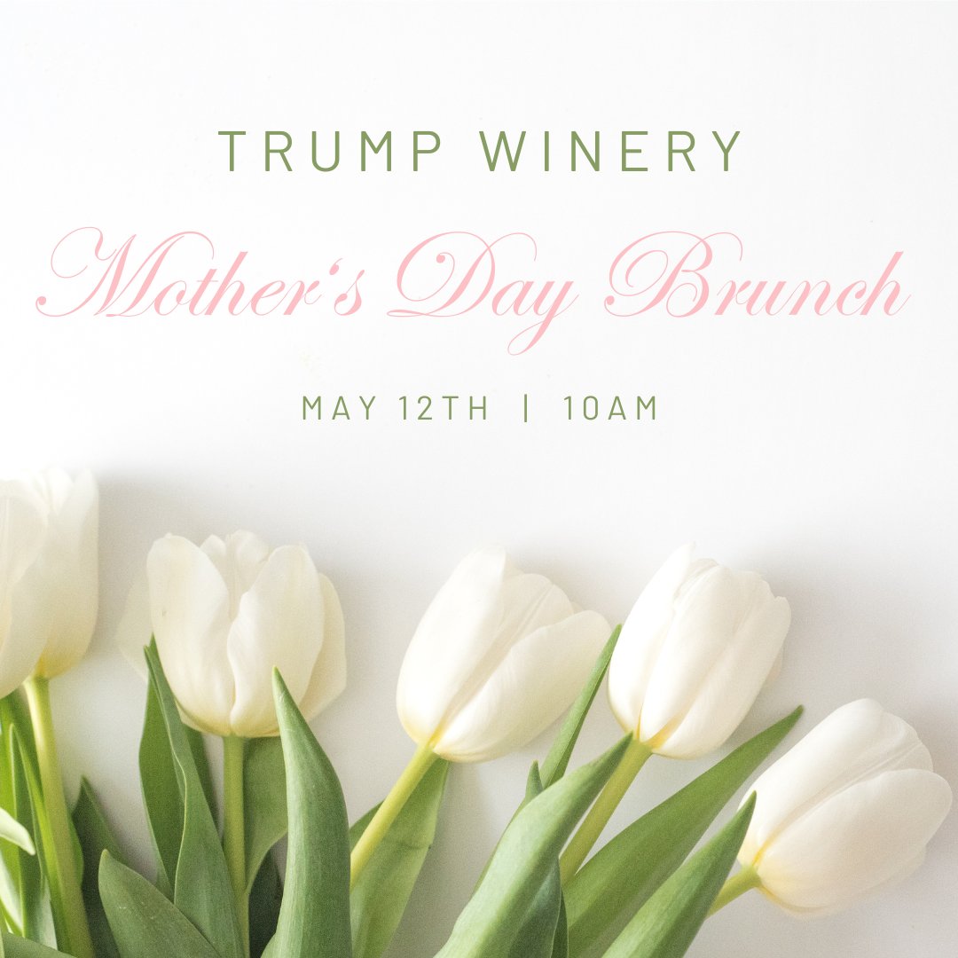 Mother's Day is just a month away!

Join us to celebrate Mother's Day with a beautifully curated brunch buffet designed to pair with our award-winning wines. Reserve your spot today trumpwinery.com/calendar/event…

#TrumpWinery #NeverSettle #MothersDay