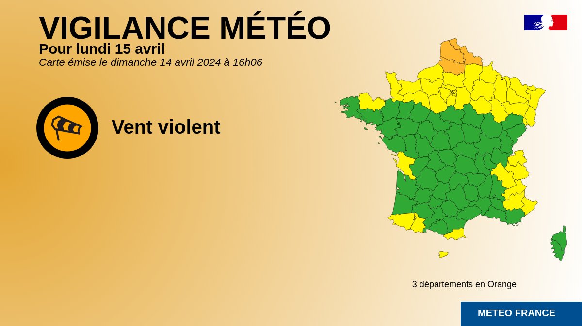 🔶 3 départements en Orange (vigilance.meteofrance.fr/fr)