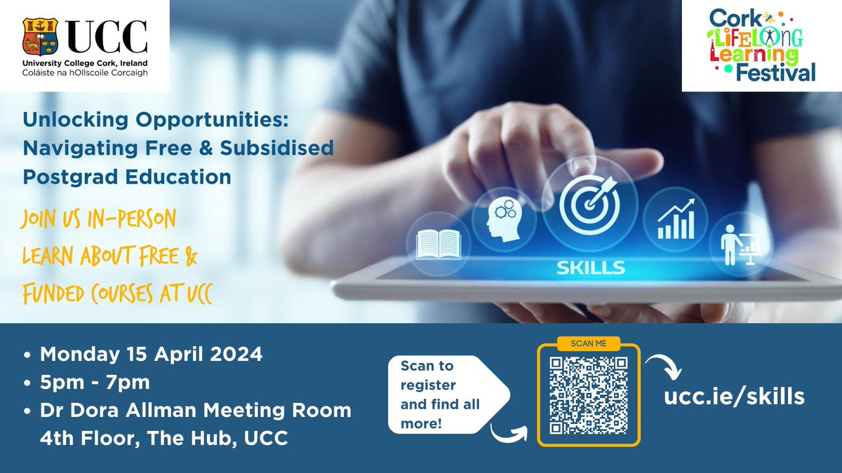 UCC Arts, Celtic Studies and Social Sciences (@cacsss1) on Twitter photo Free or subsidised courses in areas of critical importance
Explore opportunities to upskill or reskill at our <a href="/learning_fest/">Cork Lifelong Learning Festival</a> event on Monday at 5pm.
All welcome: eventbrite.ie/e/unlocking-op… #HCI #Springboard Free or subsidised courses in areas of critical importance
Explore opportunities to upskill or reskill at our <a href="/learning_fest/">Cork Lifelong Learning Festival</a> event on Monday at 5pm.
All welcome: eventbrite.ie/e/unlocking-op… #HCI #Springboard