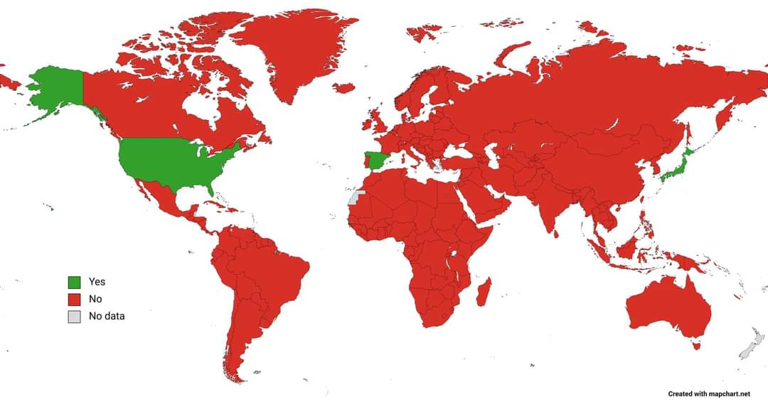 TerribleMaps's tweet image. Countries where the US has dropped atomic bombs