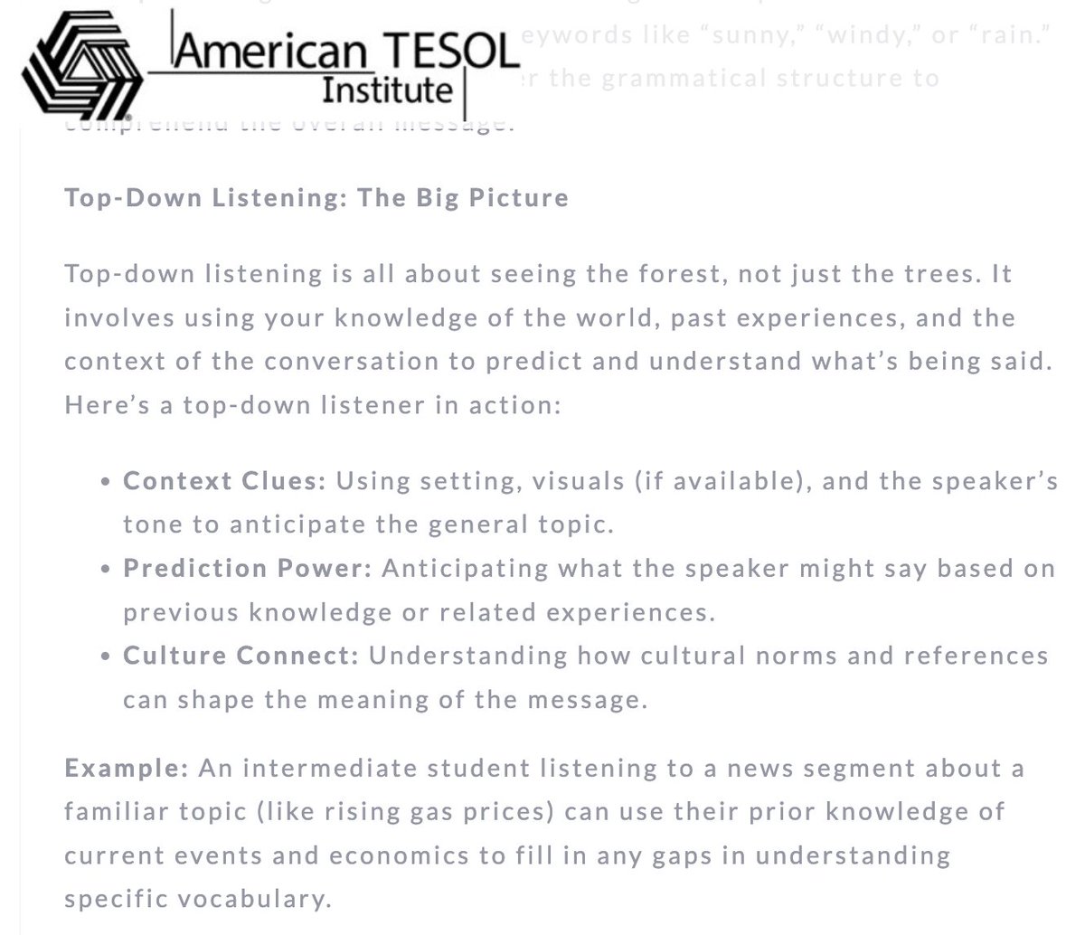 Top-Down Listening: The Big Picture americantesol.com/blogger/decodi… #TESOL #ESL #EFL