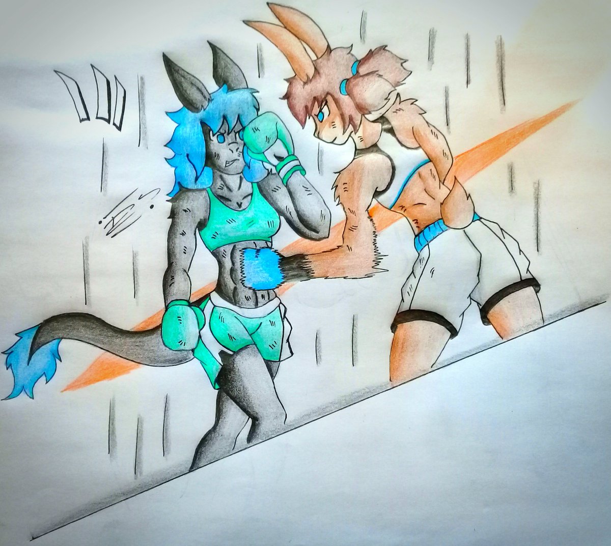 Katie faces Yupi in a boxing duel where they both give their all in the fight, which of them will win. This is my part of the art trade I hope you like it heh jupi is from: @kerplewy