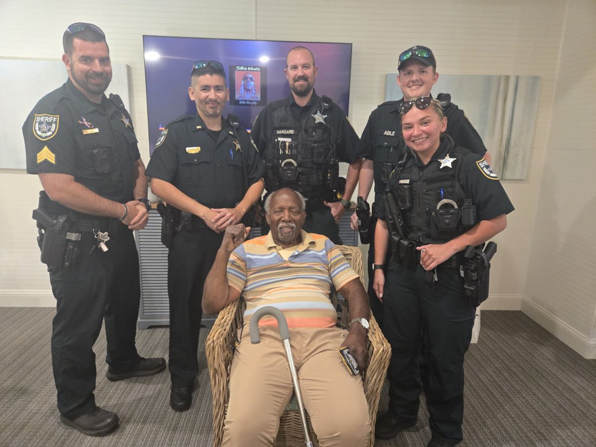 District 3 North Deputies stopped in to wish retired Volusia Sheriff’s Deputy Sylvester Jones a happy 86th birthday at the Harbor Chase Assisted Living Facility in Daytona Beach. Happy birthday sir!!