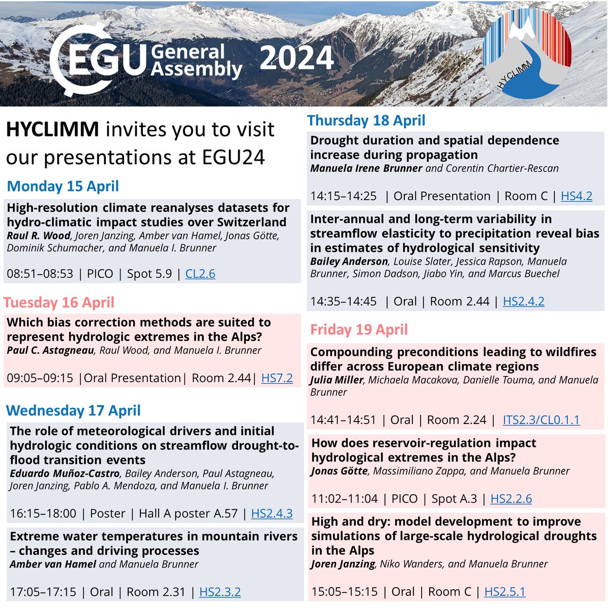 HYCLIMM will be presenting 9 different talks and posters at EGU24. We hope to see you in Vienna!