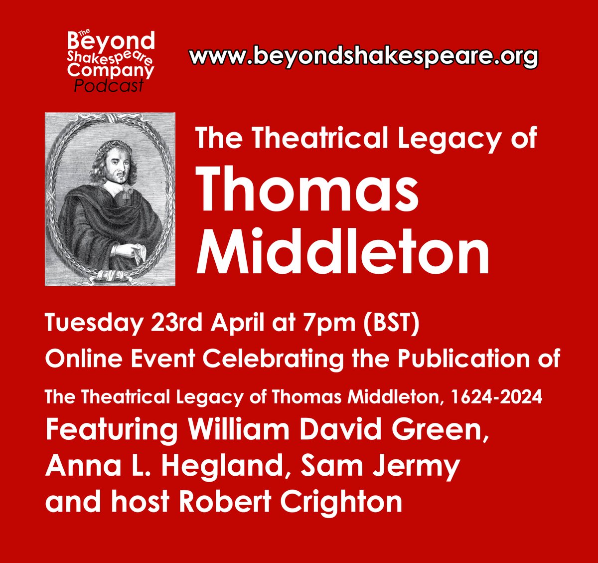 🚨Sign Up Now for our Online Event Celebrating the Publication of The Theatrical Legacy of Thomas Middleton, 1624-2024 Tues 23rd April at 7pm (BST) With William David Green, Anna L. Hegland, Sam Jermy, and host Robert Crighton beyondshakespeare.org/a-game-at-ches…
