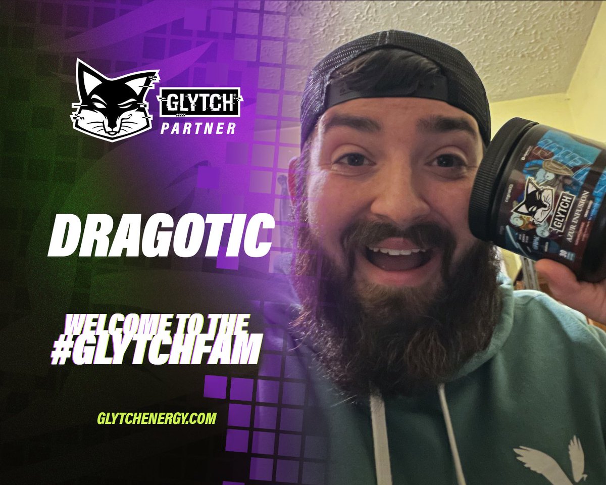 🚨New Partner🚨 We are excited to bring on a Fortnite streamer and content creator that brings a unique blend of skill, humor, and charisma to his streams! Welcome @DragoticGaming to the #GLYCHFam!🎉 Drop in and save 20% with code DRAGOTIC👇 GLYTCHEnergy.com🦊