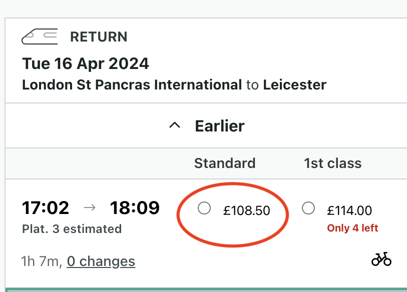 On what planet are these train prices acceptable? £118 for a standard ticket for a 1 hour 7 minute journey is a national disgrace @EastMidRailway Which political party is actually doing something about train prices and the cost of living crisis? Because this is not sustainable.