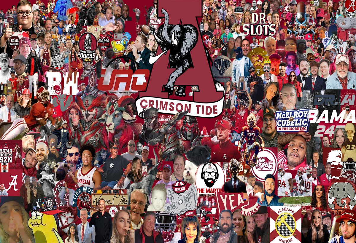 🚨LAST CALL!!🚨 #GumpTwitterFamily! Our #RollTide collage is filling up! 🐘 Few spots left—let's get loud and proud! Retweet, like, and share to show your Crimson Tide spirit! 🏈 👀 See yourself or someone you know? Comment and tag them! #RollTide