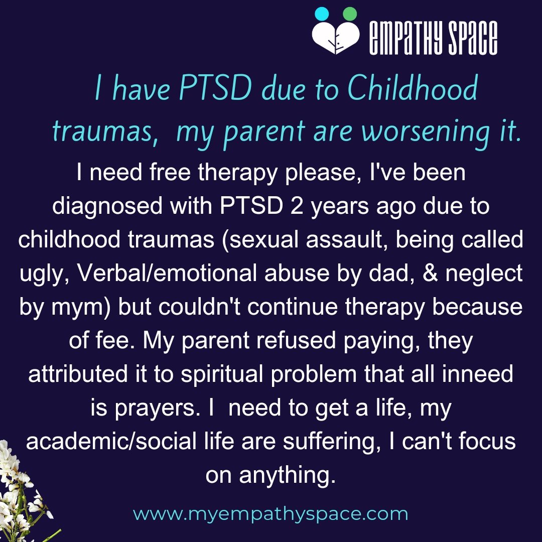 I'm glad there's free professional help for people in this category to access.
We've been able to help her, you/your loved ones who can't afford therapy can also reach out to  us.
We are a dm away 5-9pm today
#freetherapysession #freementalhealthcare #ptsdawareness #ptsdsurvivor