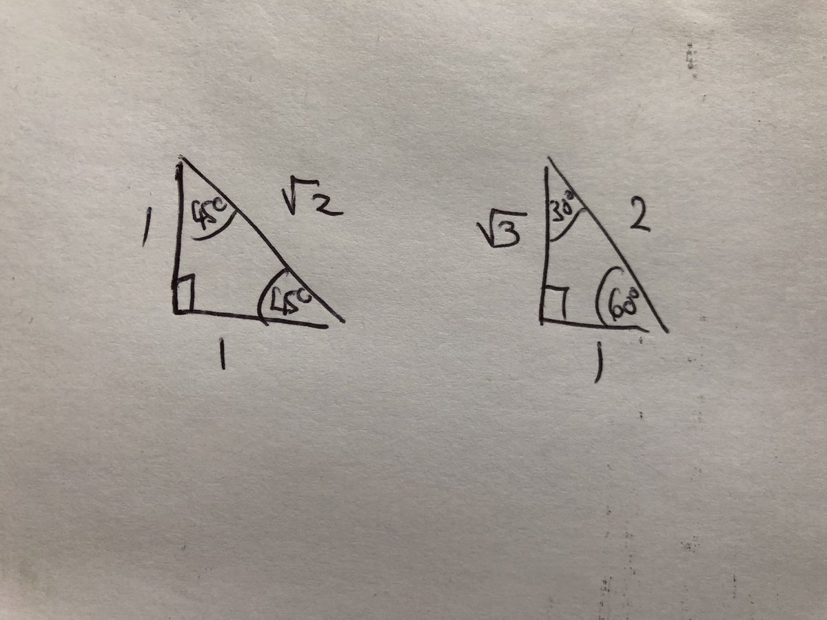 When Y11 daughter says I can’t remember trig ratios and you work through constructing and reading from these triangles and she goes 🤯😍 “why don’t they teach me this at school?”. So how do they teach them? @geoffwake1 @MichaelOllerton @AccomplishEdu @MathsNot @ATMMathematics 🤷🏽‍♀️