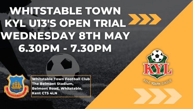 whitstabletown's tweet image. U13's Kent Youth League Open Trials 
Wednesday 8th May 2024, 6:30 - 7:30 pm
The Belmont Stadium CT5 4LN

#Pitchero #UpTheOysters #OpenTrials
whitstabletownfc.club/news/u13s-kent…