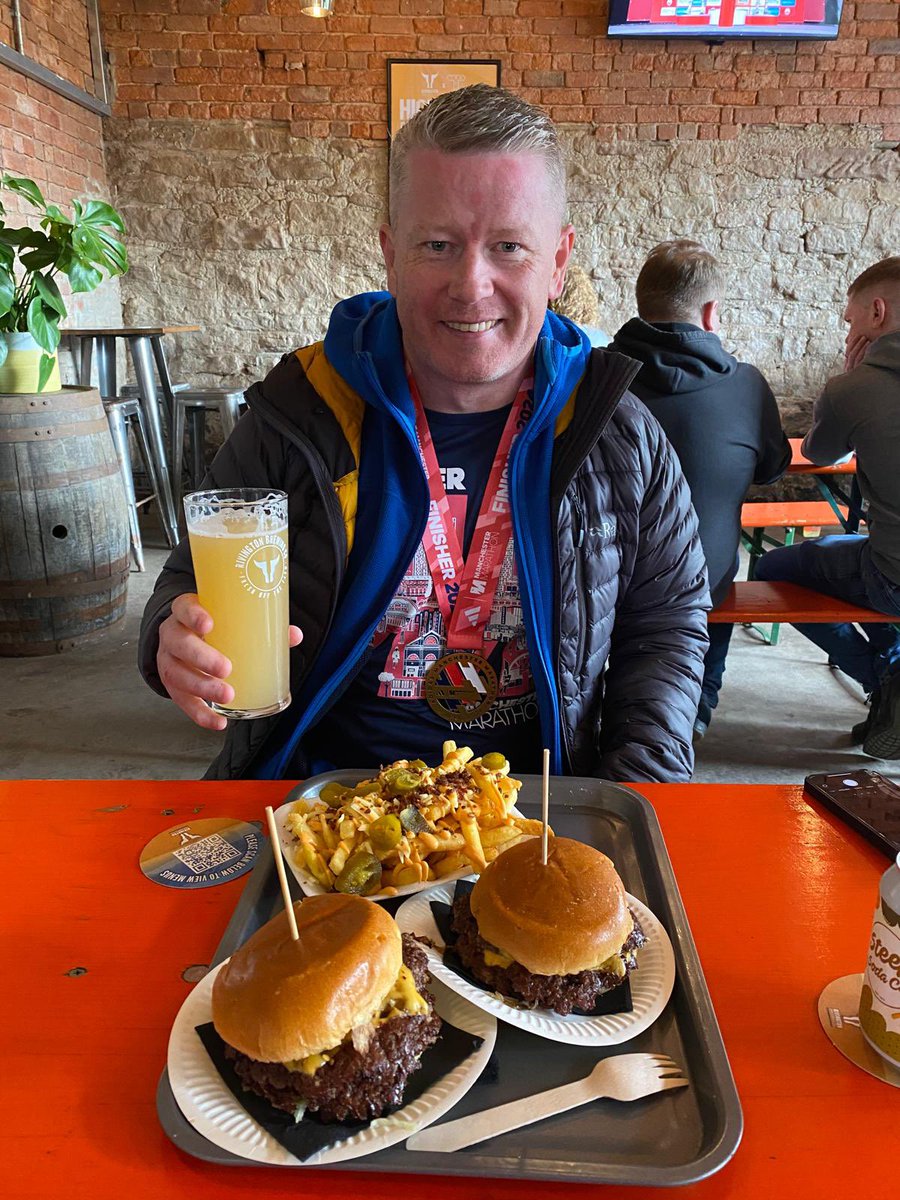 Busy Sunday! 
Manchester Marathon straight into Burger 🍔 and Beer! 🍺