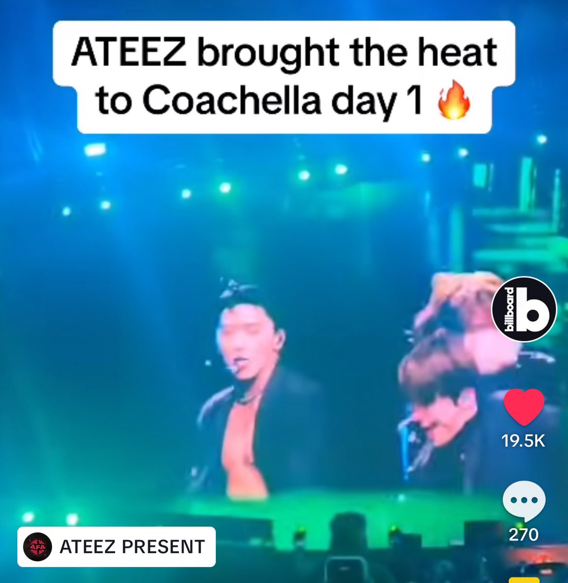 The official @billboard account had posted ATEEZ ‘Bouncy’ performance from day 1 Coachella🔥🌶️ 

How about viewing, commenting and sharing the link! Show ATINY present! 
🔗 tiktok.com/t/ZTLyqT8kP/

#CHELLATEEZ  #ATEEZatCOACHELLA #ATEEZ #Coachella @ATEEZofficial