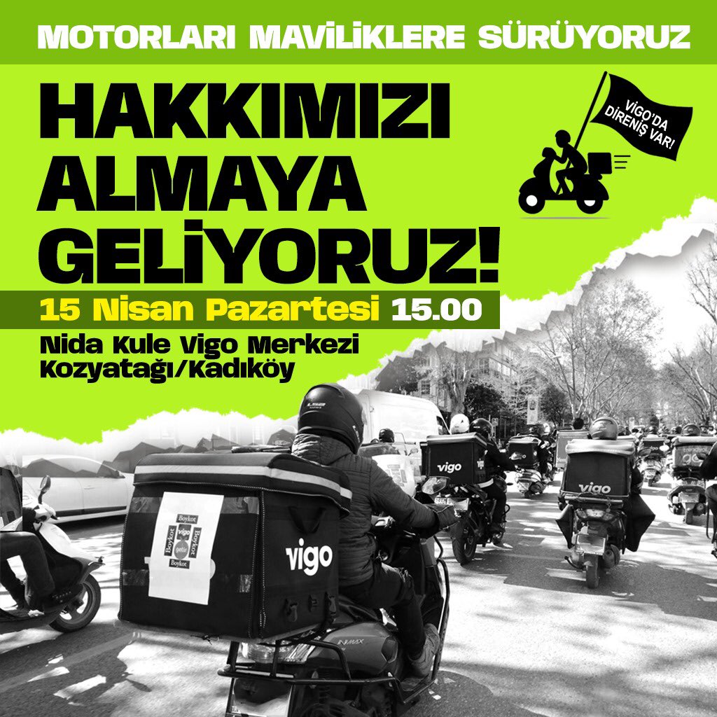 Motokurye2023's tweet image. Haklarımızı almaya geliyoruz!

15 Nisan Pazartesi 15.00
Nida Kule Vigo Merkezi
Kadıköy Kozyatağı

Tüm emek dostlarını bekliyoruz.

#GetirBoykot
#vigodadirenişvar