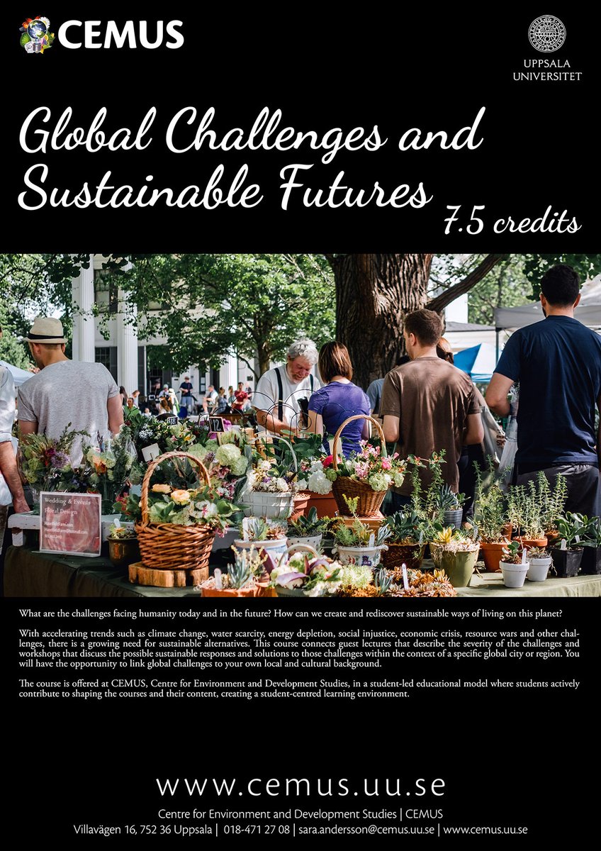 CEMUSUPPSALA's tweet photo. Learn more about the many challenges facing humanity and get an  overview of different sustainable futures! Once a week evening campus  studies during the whole autumn 2024 semester, read more and apply here: https://t.co/w1PZQDI5UT

Application deadline April 15. https://t.co/wKoDrGWGVw