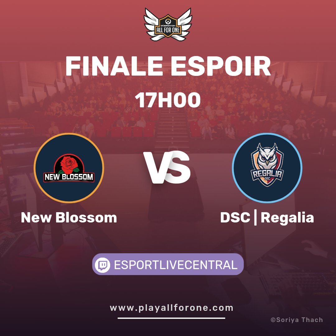 Rendez-vous à 17h00 pour la finale de notre division Espoir #OAFO7 ! 

New Blossom ⚔️ DSC | Regalia
Quelle équipe se hissera au sommet de la division ? 

Le match est à retrouver en live sur 👉 twitch.tv/esportlivecent…