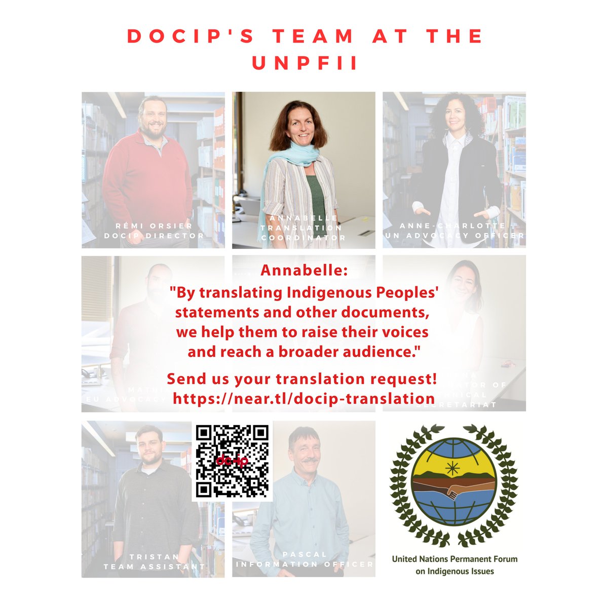 Docip at UNPFII - Annabelle: By translating Indigenous Peoples' statements and other documents, we help them to raise their voices and reach a broader audience. Send us your translation request! near.tl/docip-translat… #UNPFII #IndigenousRights #DocipTeam