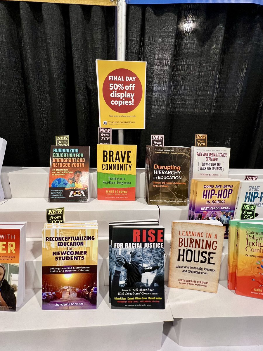 Last day of the @TCPress exhibit at #AERA2024! Check out some of their amazing books including those by @USFCA_SOE faculty and @drhakimw and others