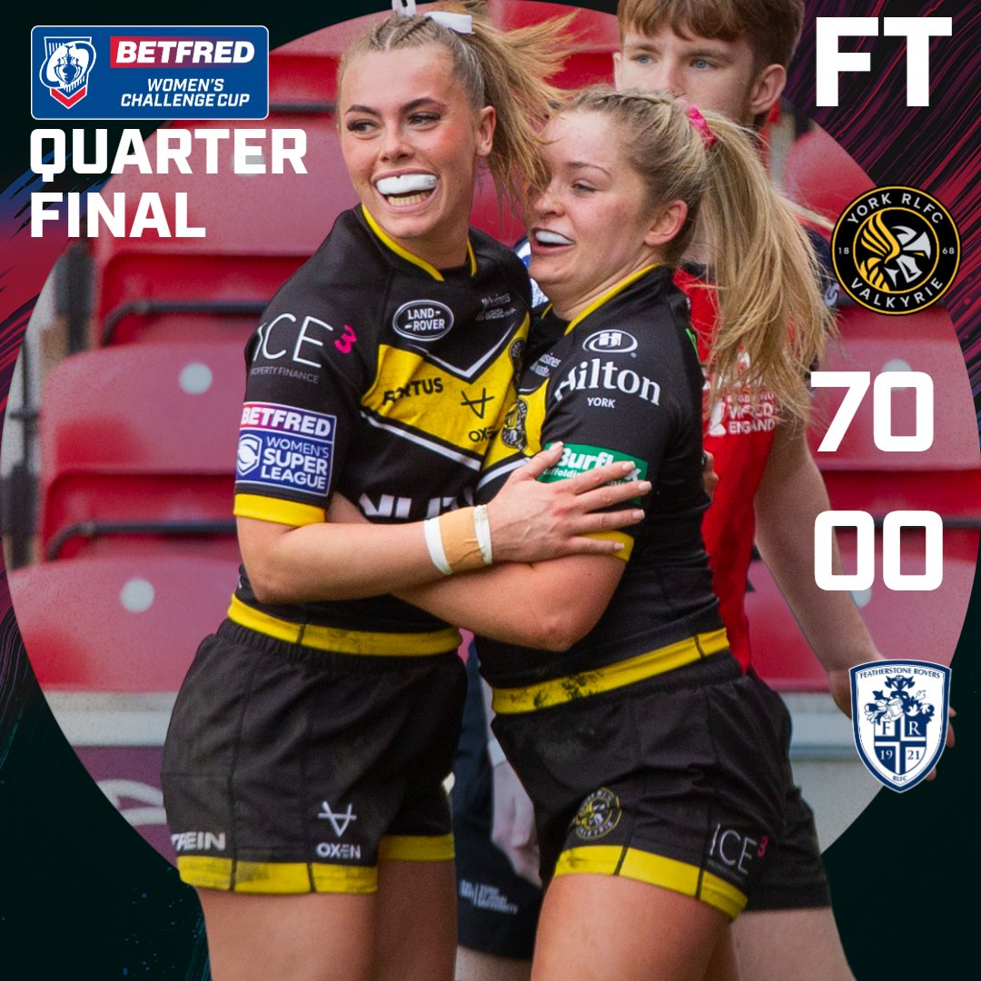 😤 Domination by @YorkValkyrie as we finish the 80 minutes. 👋 See you in the Semi-Finals of the @Betfred #ChallengeCup