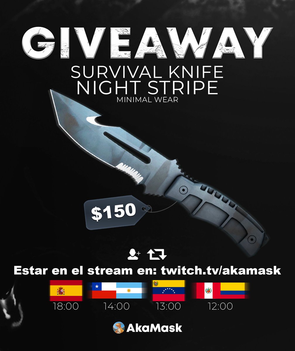 Aka_Maskk's tweet photo. 🎁SORTEO SURVIVAL NIGHT STRIPE

💰+$150

Requisitos:
✅Follow &amp; RT
✅Estar en el directo HOY: twtv / akamask

GL❤️ https://t.co/j25mkJEiJU