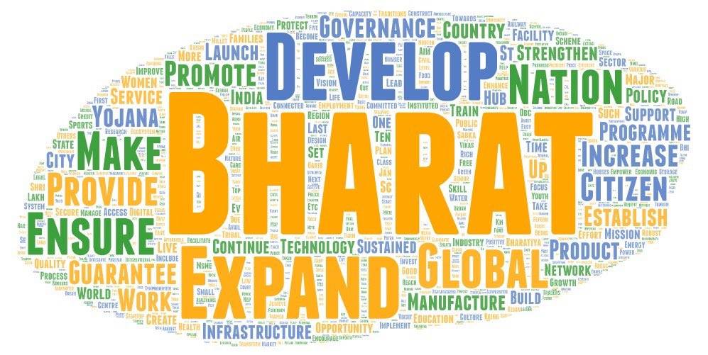 The word cloud of Congress and BJP manifesto. No need of any explanation. It is as expected. Congress manifesto is all about itself. BJP manifesto is about Bharat and how to develop it. #SankalpPatra2024 #BJPManifesto2024